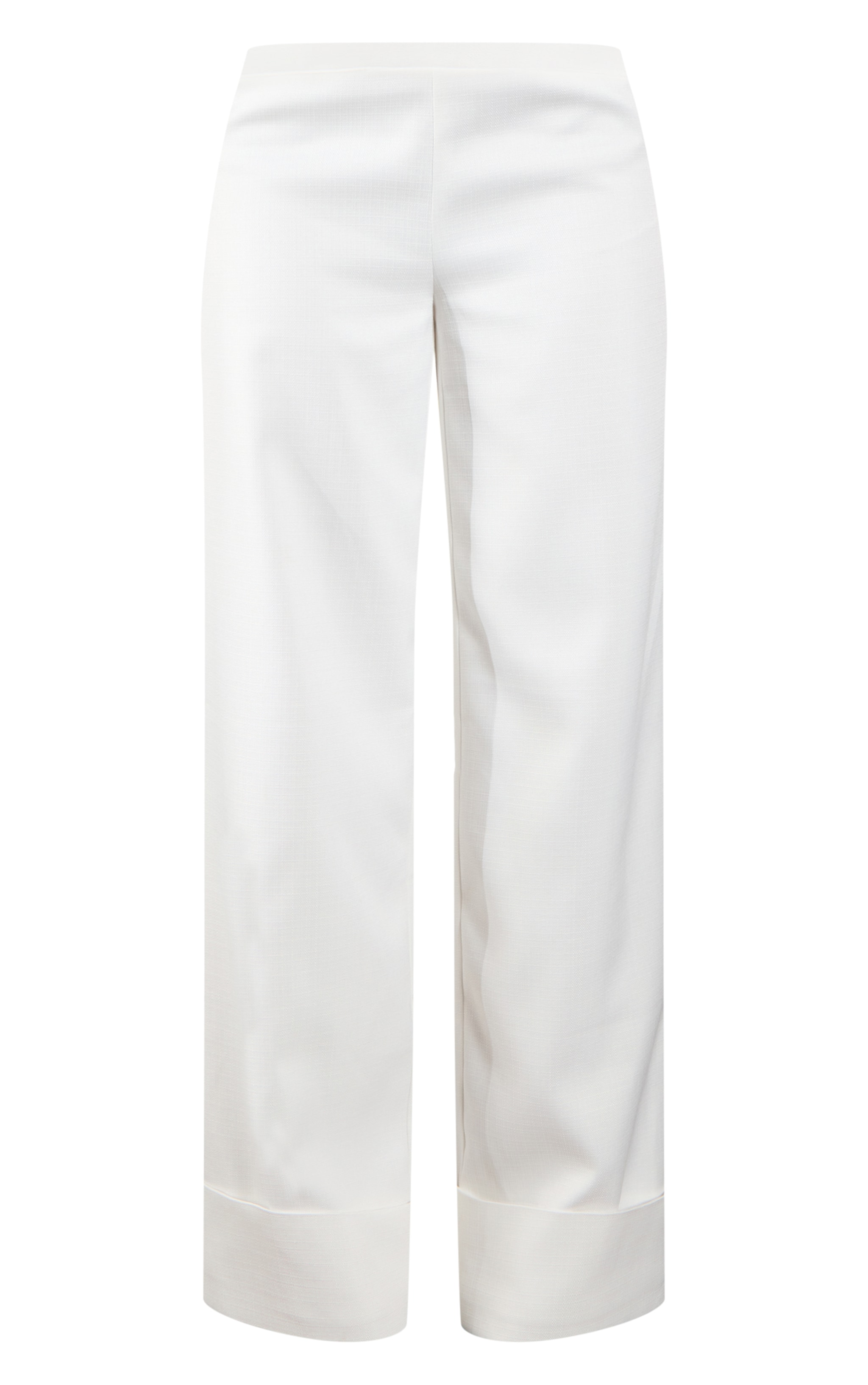 Cream Textured Woven Wide Leg Pant image 5
