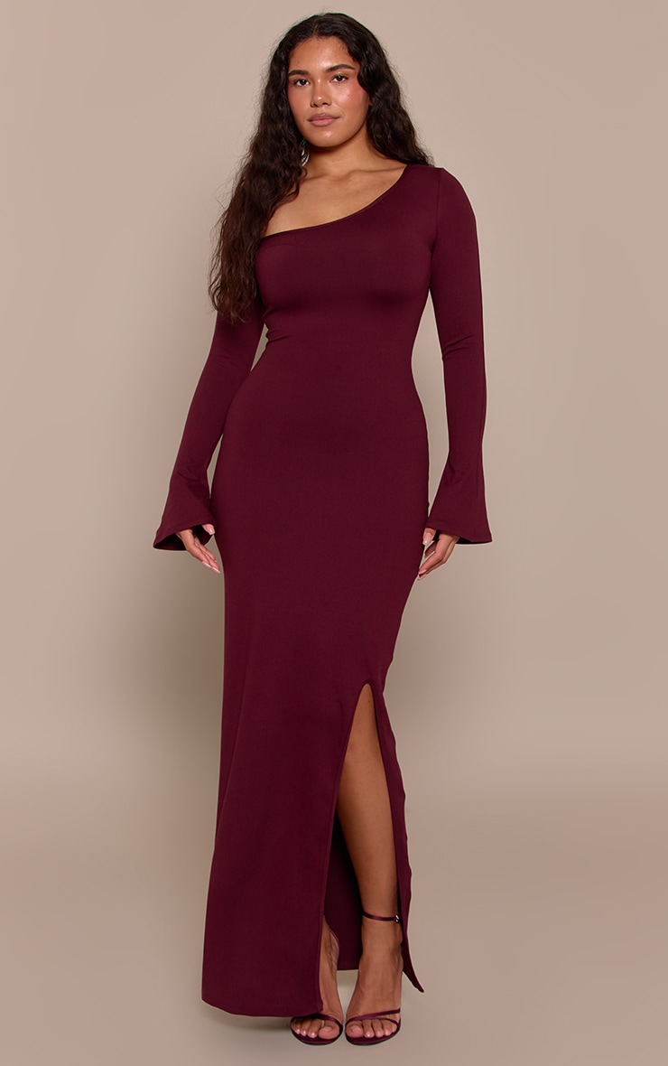 Shape Burgundy Sculpt Asymmetric Neck Flared Sleeve Maxi Dress image 1
