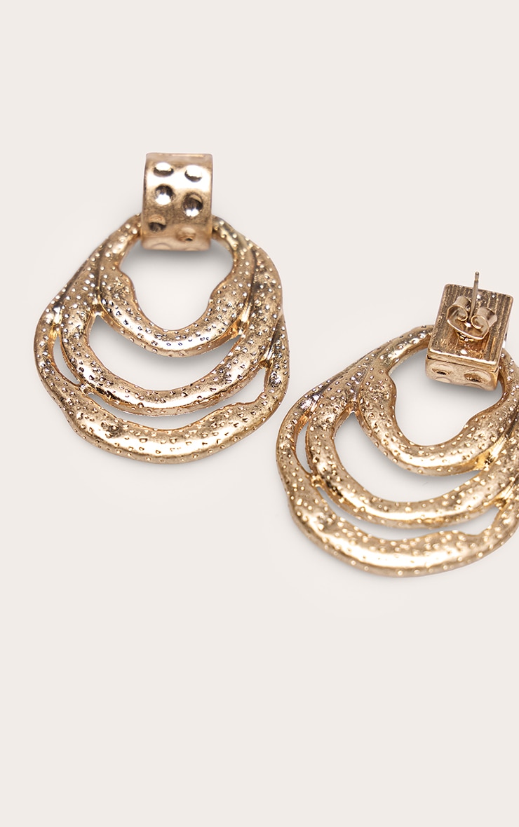 Gold Molten Hammered Abstract Draped Statement Earrings image 3