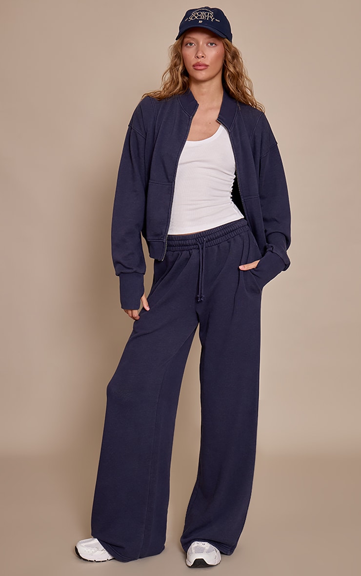 Navy Acid Wash Funnel Neck Zip Sweatshirt image 3