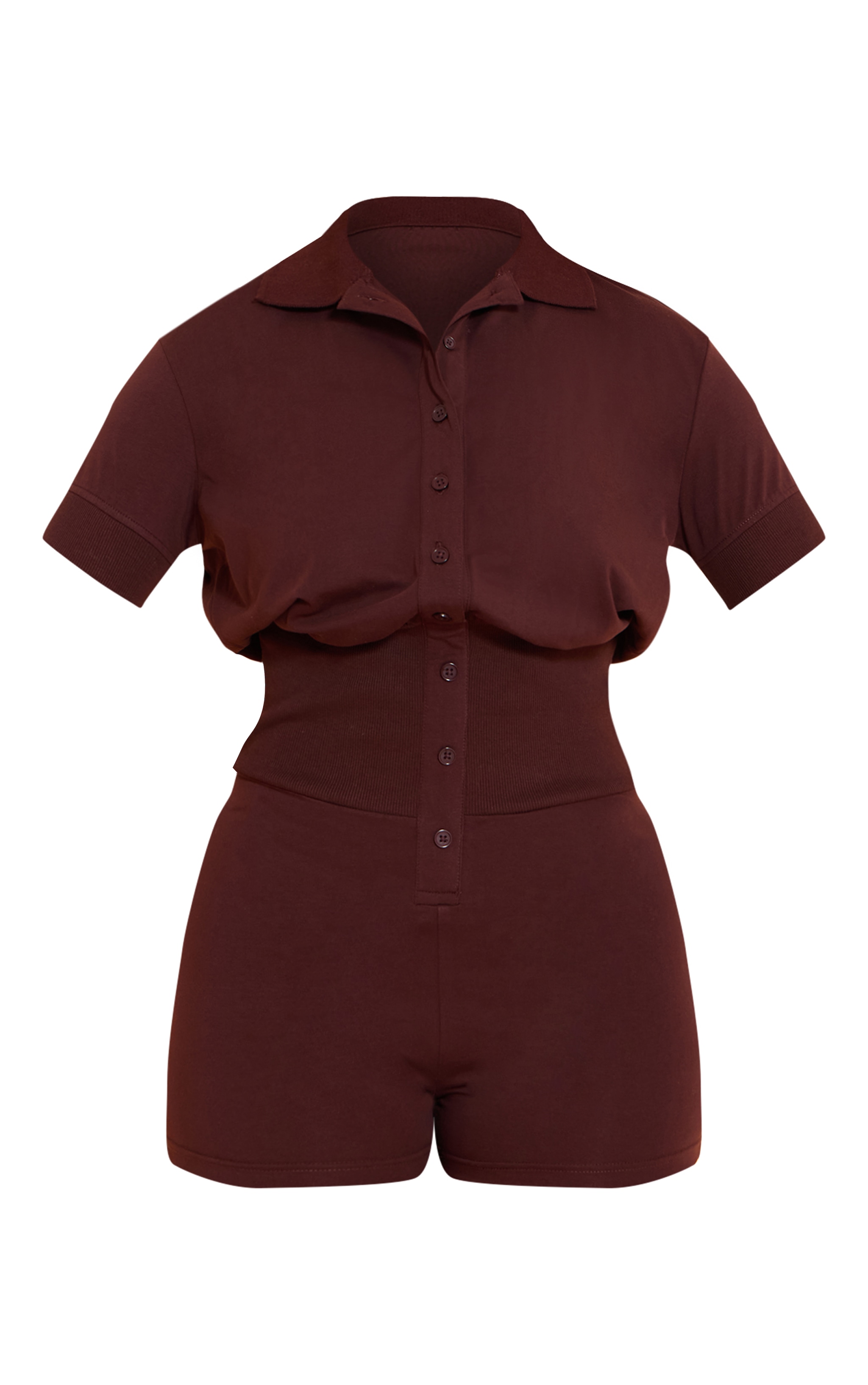 Shape Chocolate Polo Button Front Cinched Waist Romper image 5