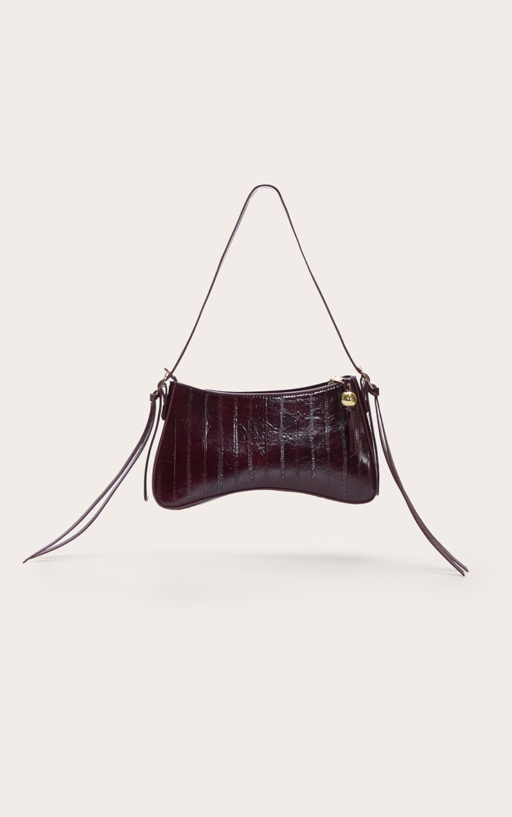 Burgundy Curved Beaded Shoulder Bag image 2