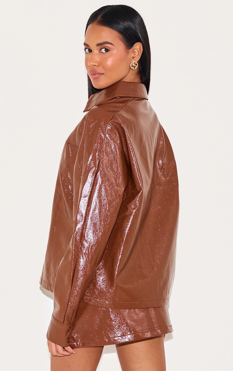 Chocolate Faux Leather Oversized Shirt image 2