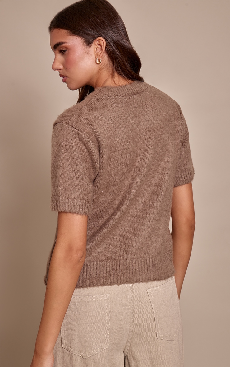 Taupe Brushed Knit T-Shirt image 2