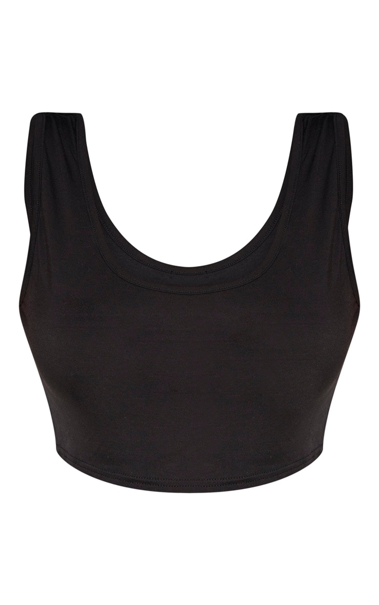 Plus Black Jersey Scoop Neck Crop Top image 3