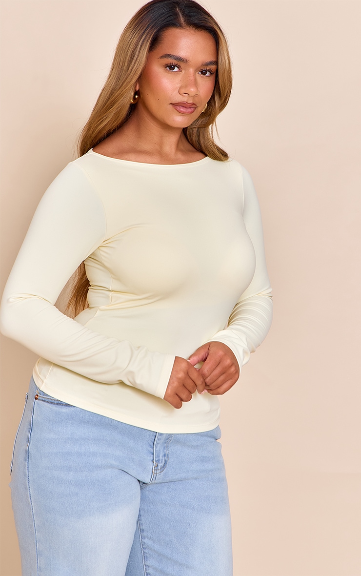 Shape Butter Cream Built In Bra Sculpt Boat Neck Long Sleeve Top image 4