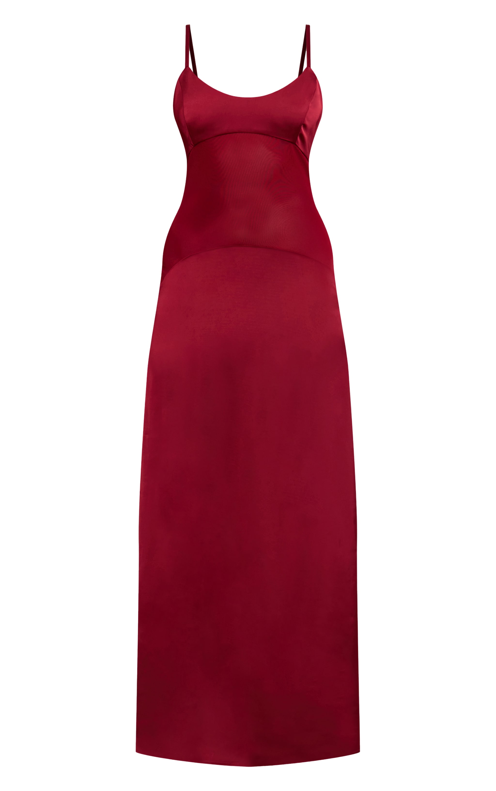Robe longue satinée prune foncé à col rond et partie en mesh image 5