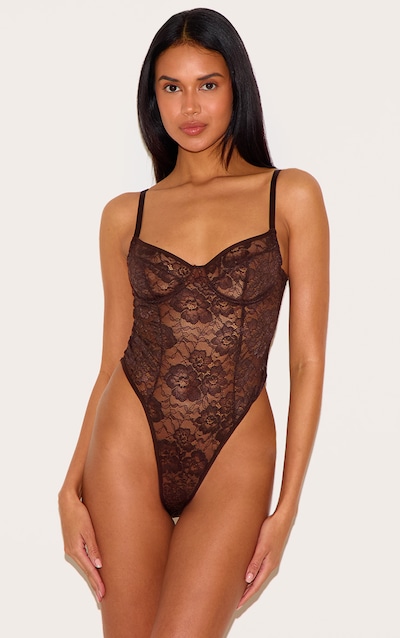 Body de lingerie en dentelle chocolat à armatures