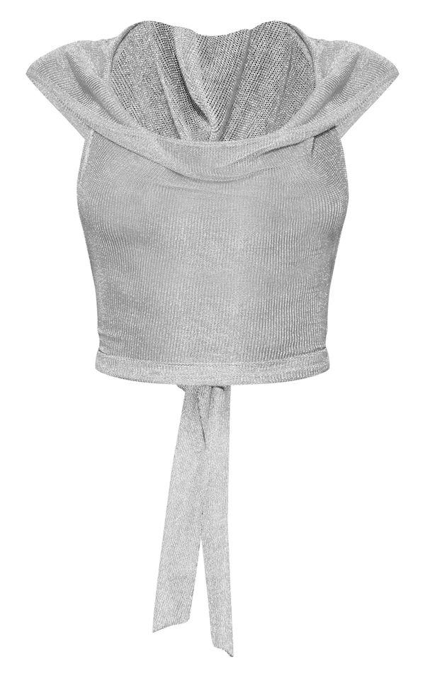  Silver Sheer Metallic Hooded Tie Back Crop Top image 5