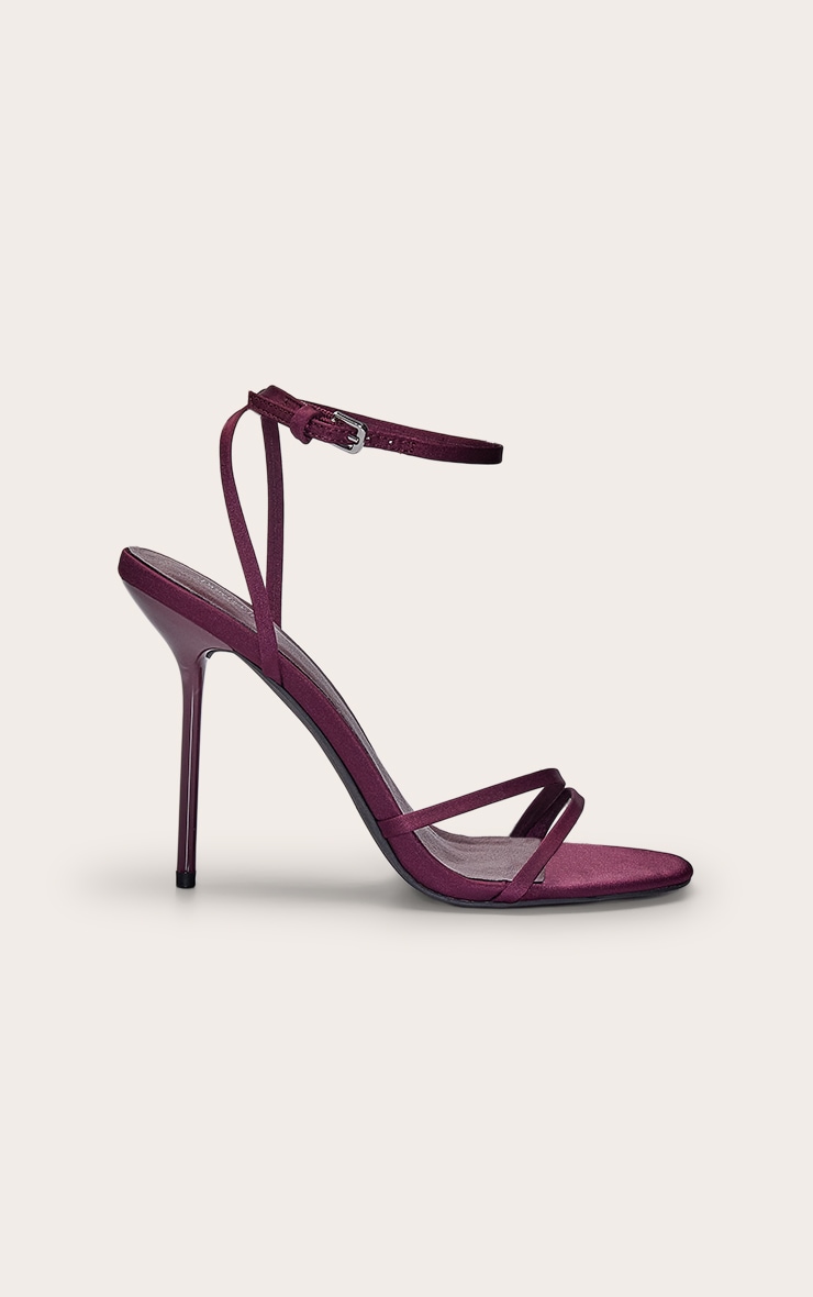 Plum Satin Round Toe Asymmetric High Stiletto Heeled Sandals image 2