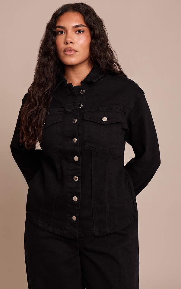 Shape black Stretch Denim Turn Up Sleeve Adjustable Back Jacket