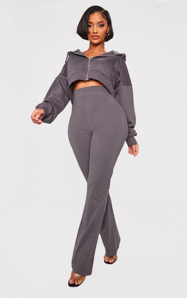 Shape Charcoal Zip Front Long Sleeve Cropped Hoodie image 3