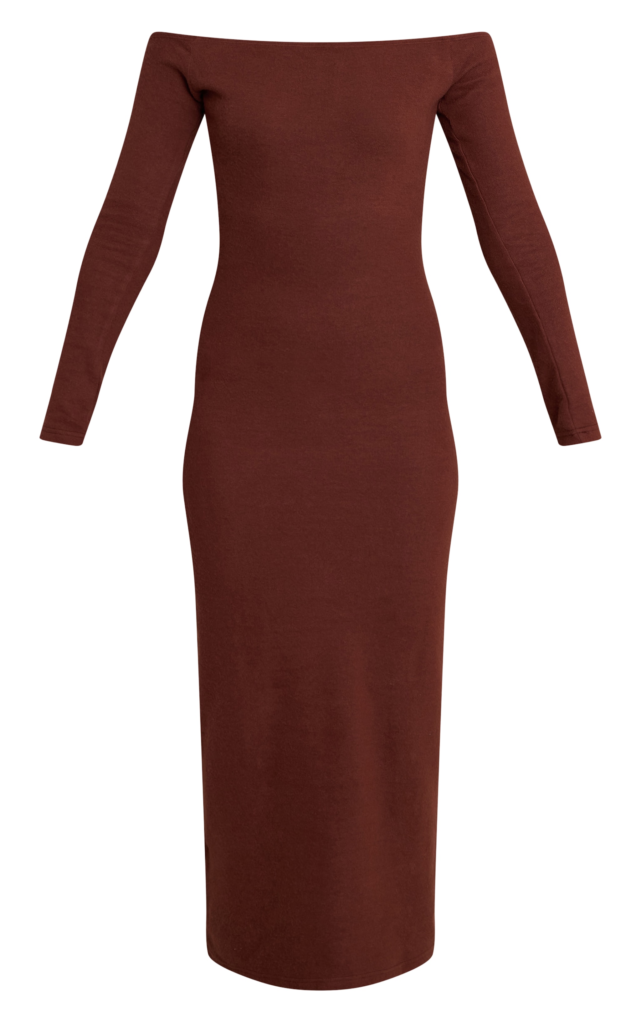 Chocolate Super Soft Bardot Long Sleeve Maxi Dress image 5