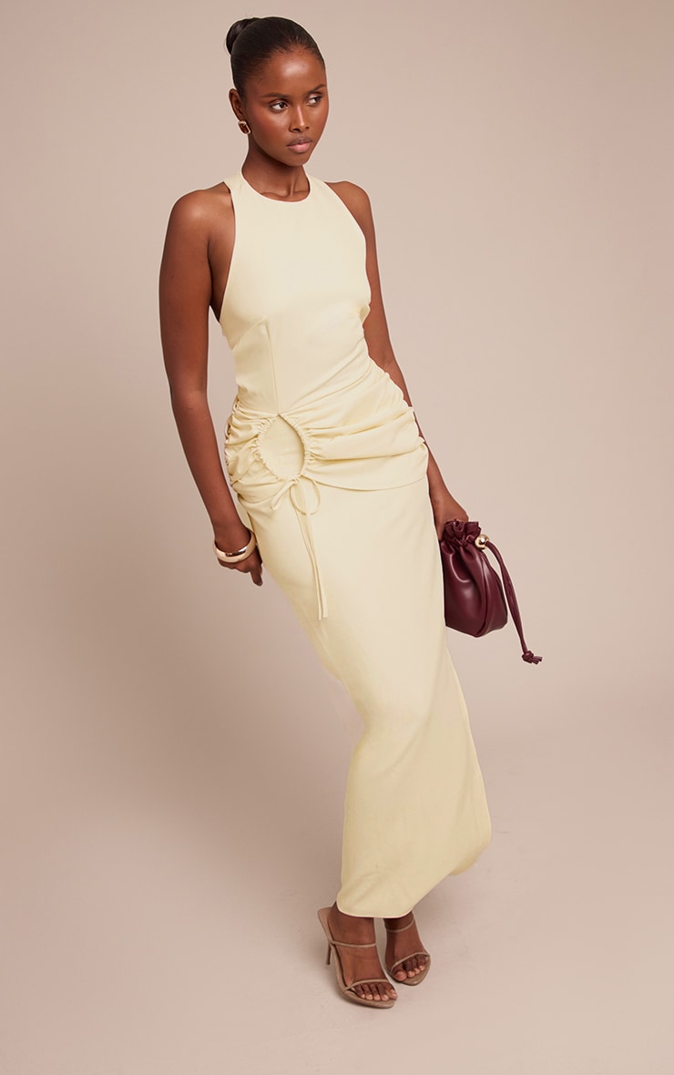 Cream Racer Ruched Maxi Dress image 1