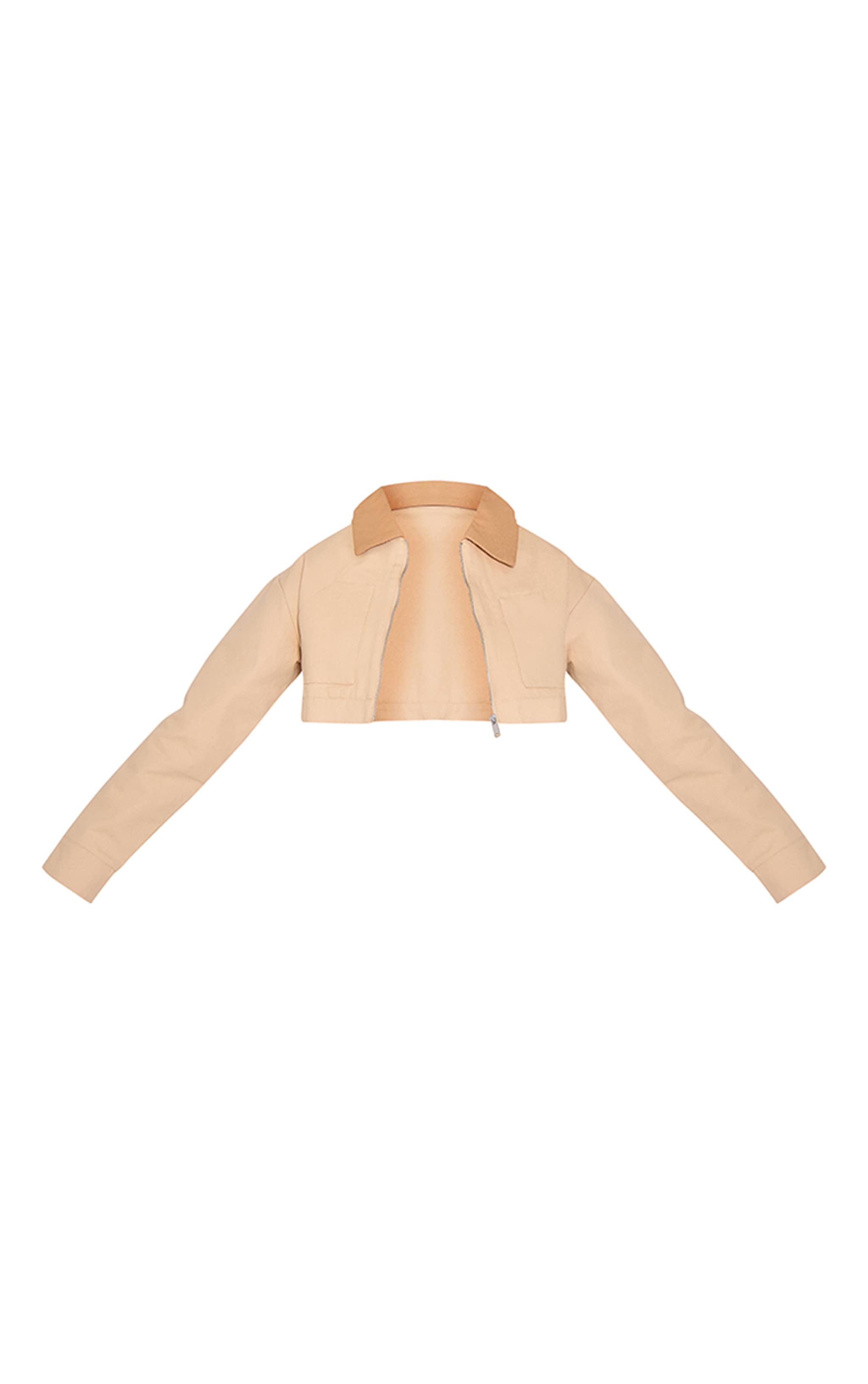 Sand Cotton Feel Contrast Collar Crop Jacket image 5