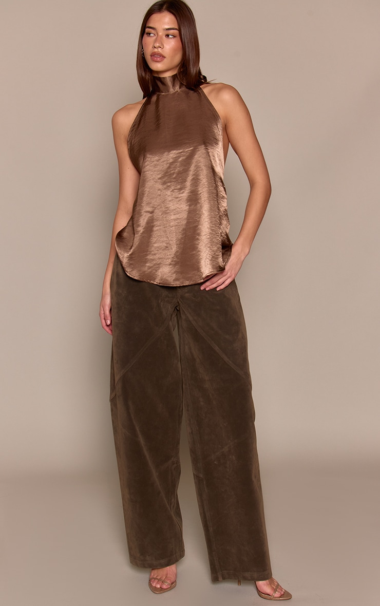 Light Brown Satin Halterneck Back Detail Top image 3