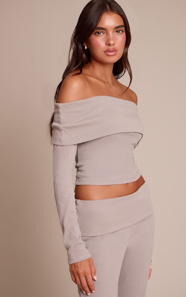 Ash Grey Fold Over Bardot Top