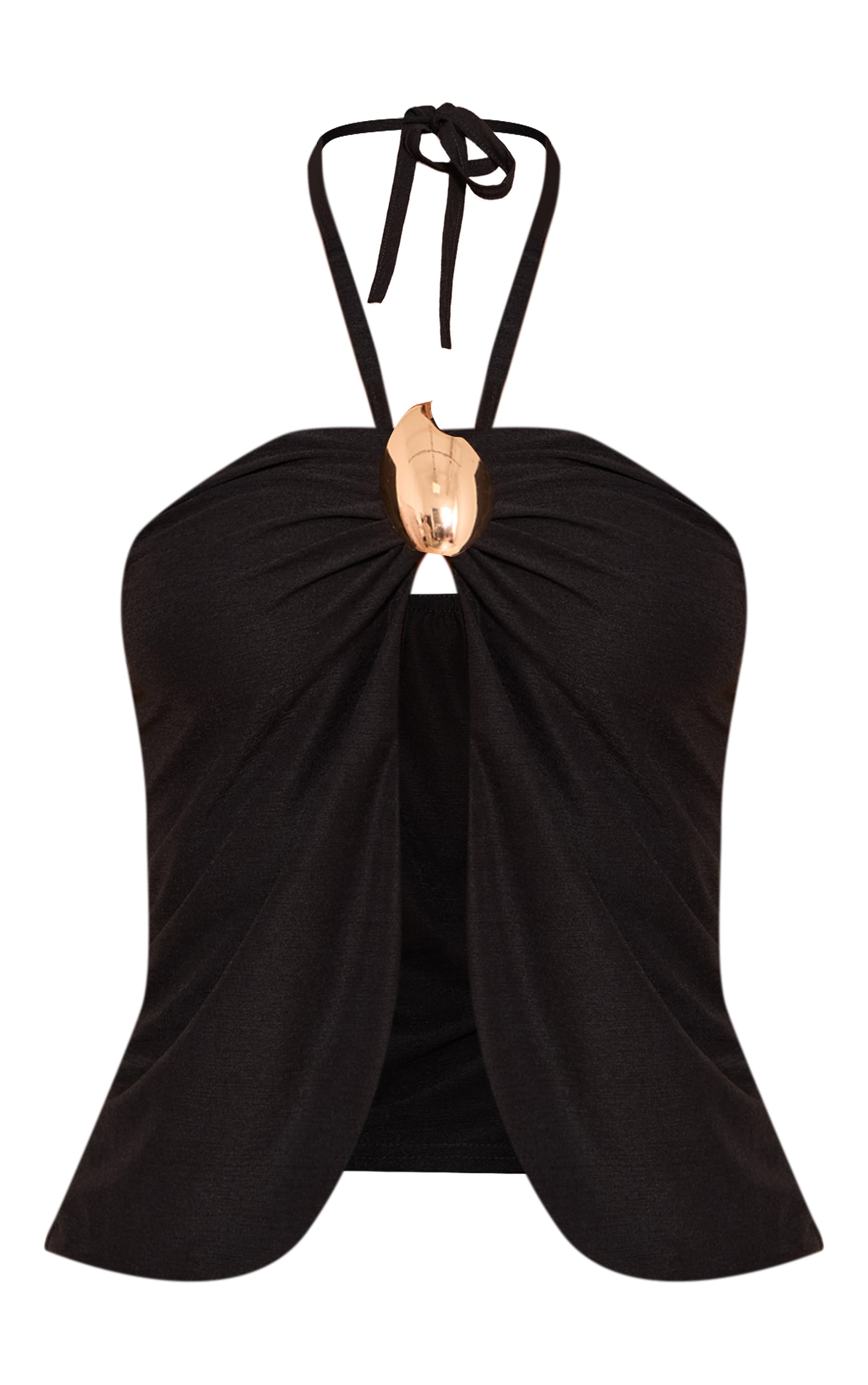 Black Chiffon Gold Trim Halter Neck Top image 5
