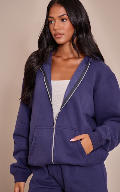 Tall Navy Zip Through Hoodie
