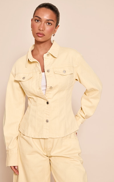 Chemise en jean crème au beurre à manches longues et taille cintrée