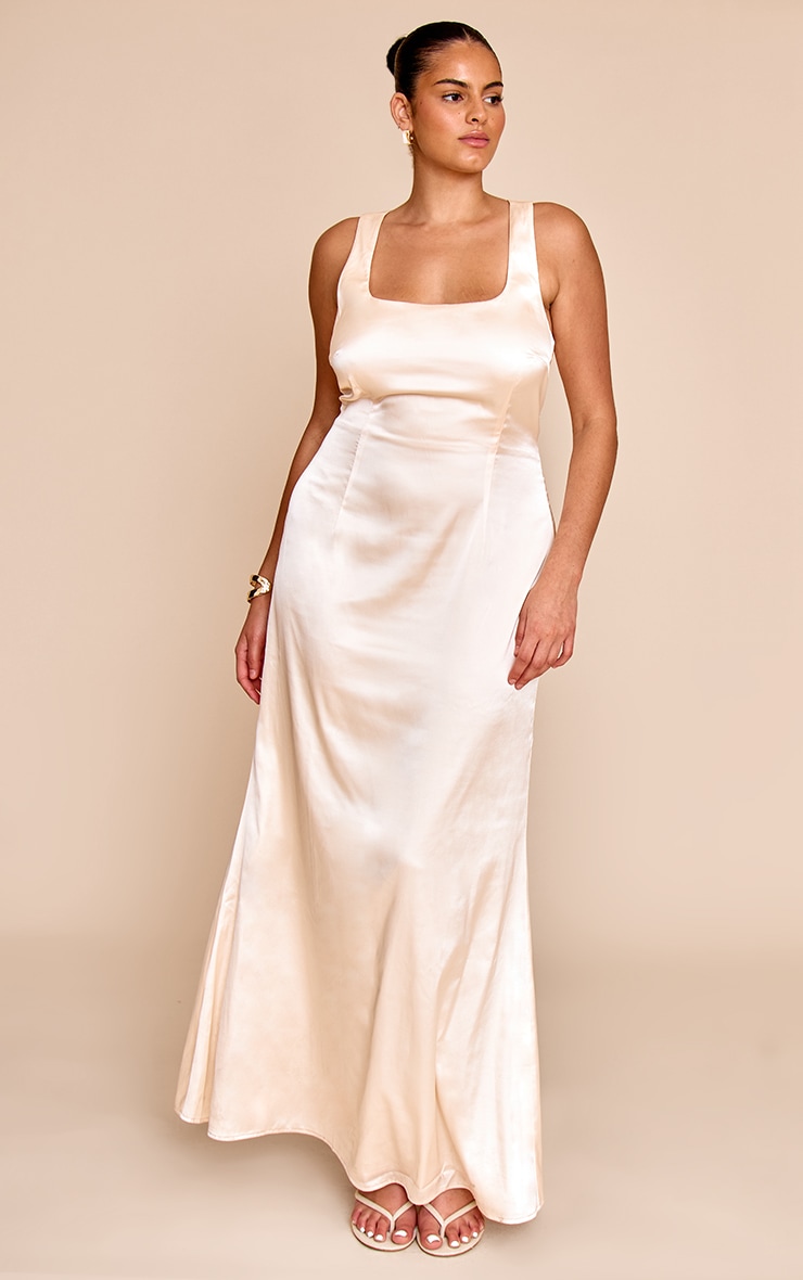 Plus Natural Satin Cross Back Midaxi Dress image 1