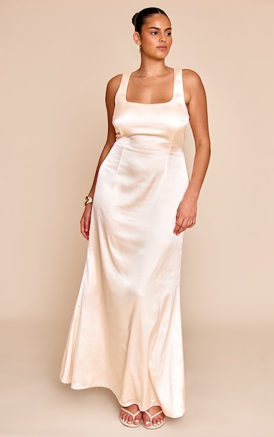 Plus Natural Satin Cross Back Midaxi Dress