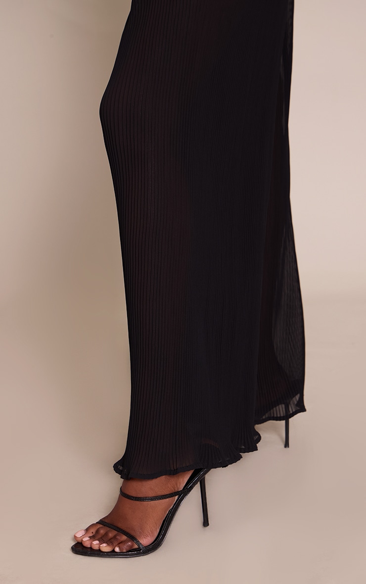Black Woven Bandeau Plisse Leg Jumpsuit image 4