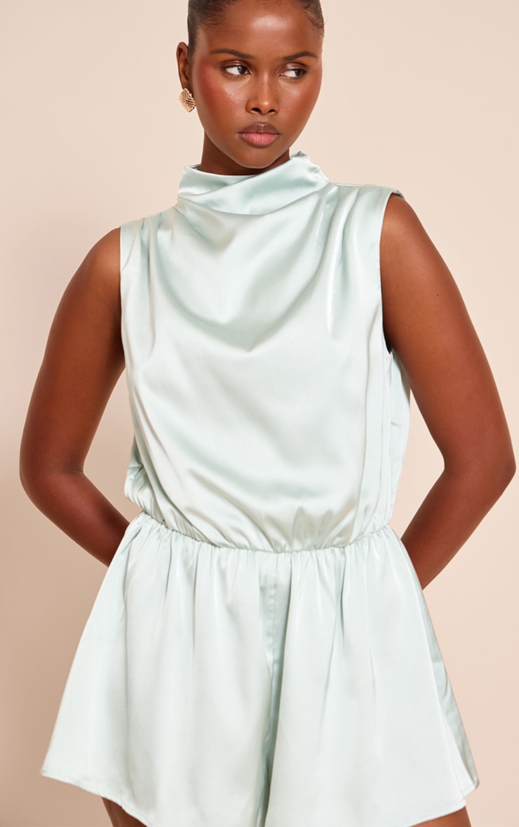 Blue Satin High Neck Romper image 4