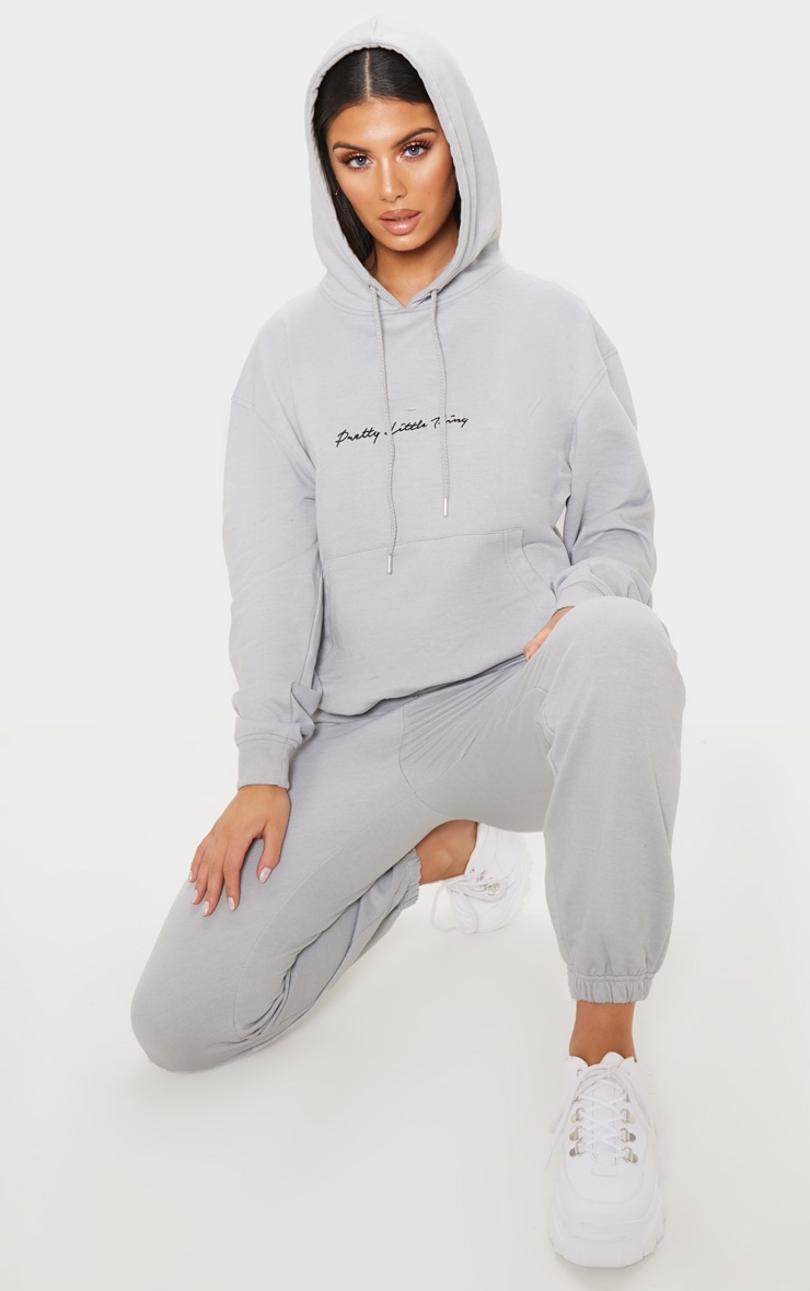PRETTYLITTLETHING REEL Cotton Grey Oversized Sweat Hoodie image 1