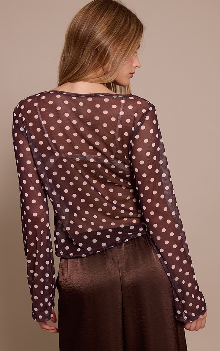 Chocolate Mesh Flared Long Sleeve Top  image 2