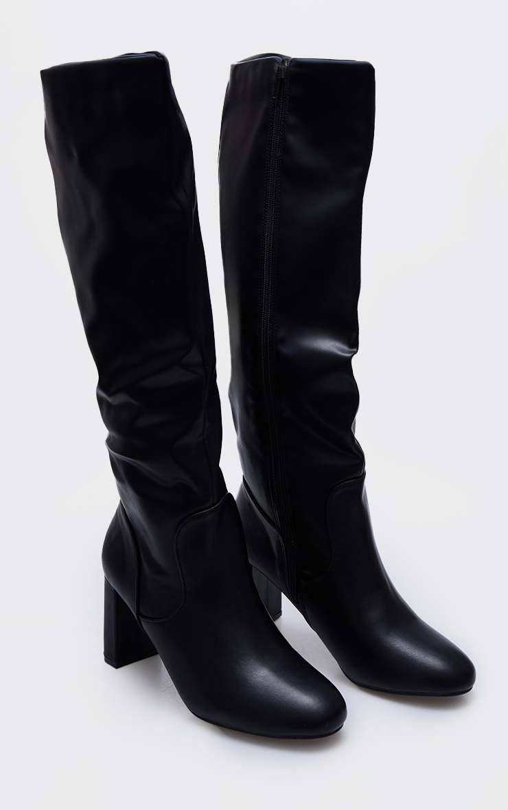 Bottes hautes en PU noir à talon haut carré et bout rond détail coutures image 3