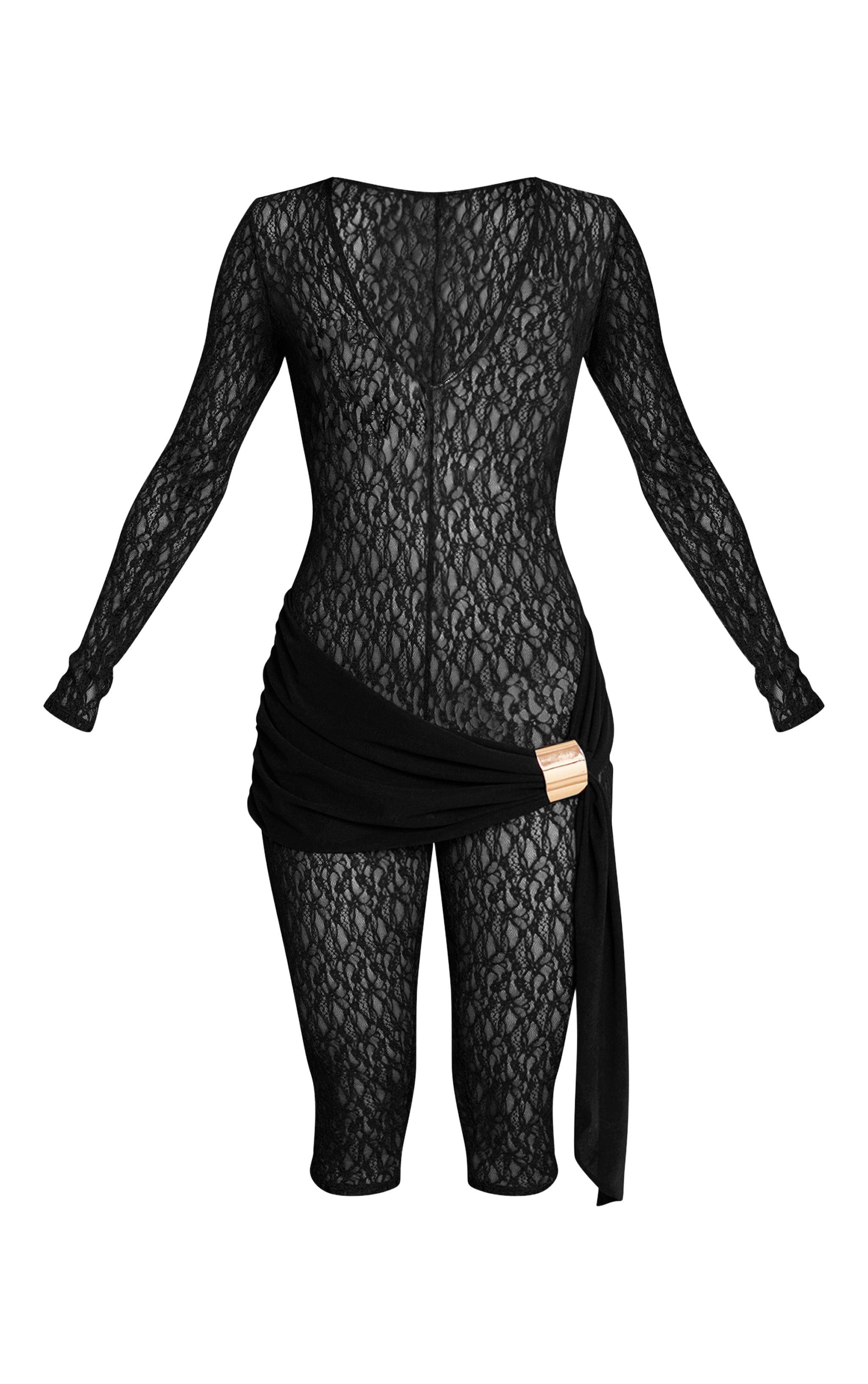 Black Lace Wrap Detail Capri Jumpsuit image 5