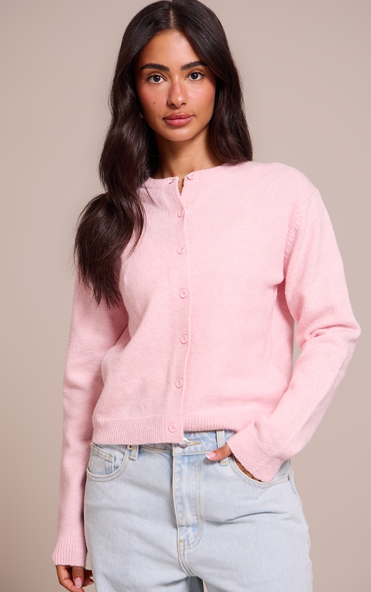 Petite Baby Pink Knit Button Through Cardigan image 1