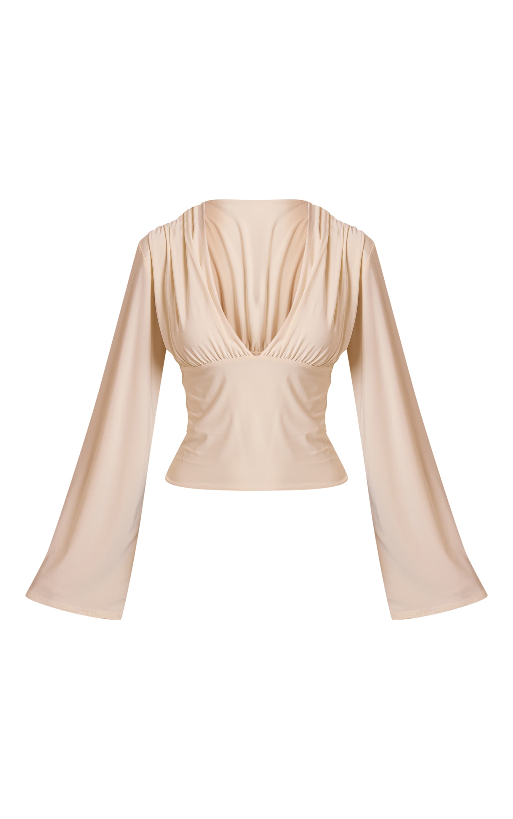 Top long moulant doublé crème décolleté à manches drapées image 5