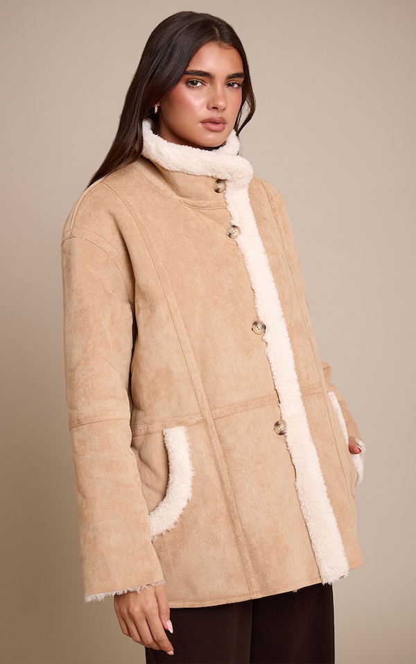 Beige Borg Lining Oversized Aviator