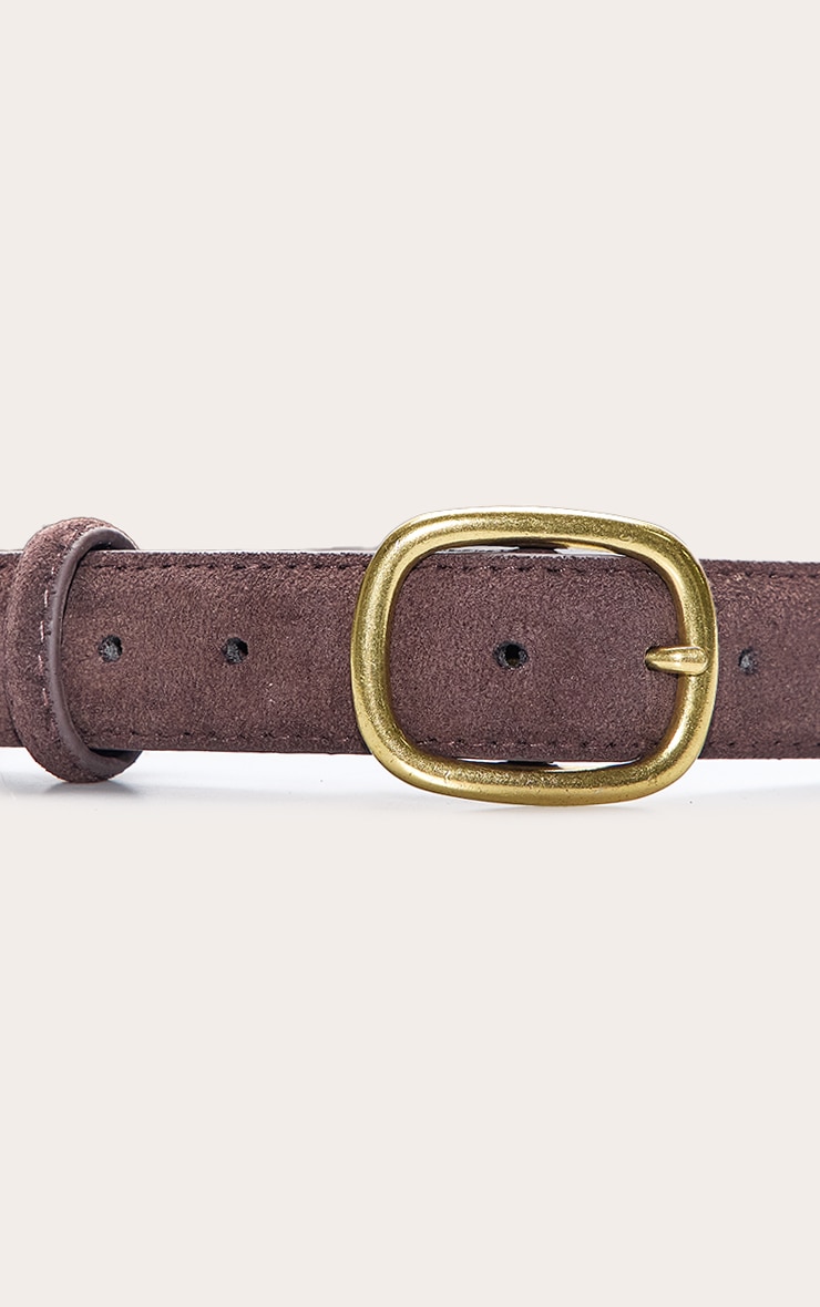 Chocolate Suede Skinny Belt with Brushed Gold Hardware image 3