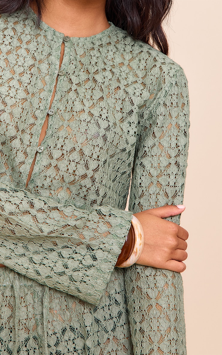 Khaki Lace Button Detail Crop Top image 4