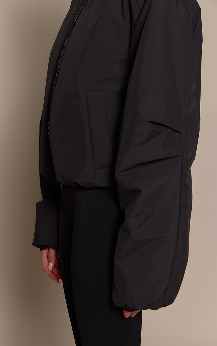Black Funnel Neck Cocoon Sleeve Zip Through Jacket image 4