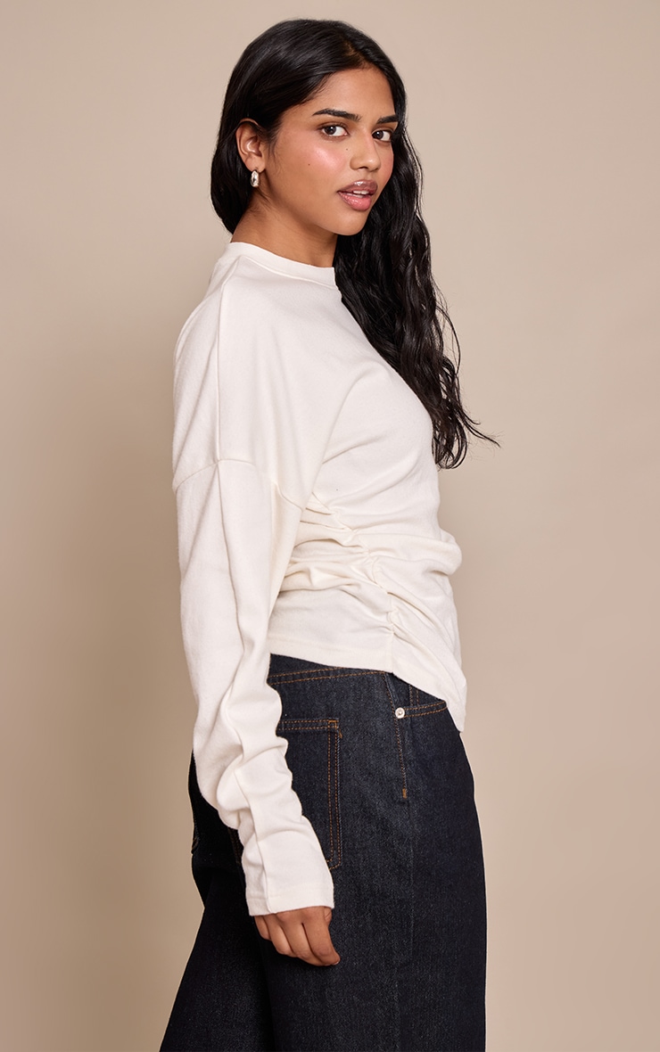 Petite Cream Ruched Waist Long Sleeve Top image 2