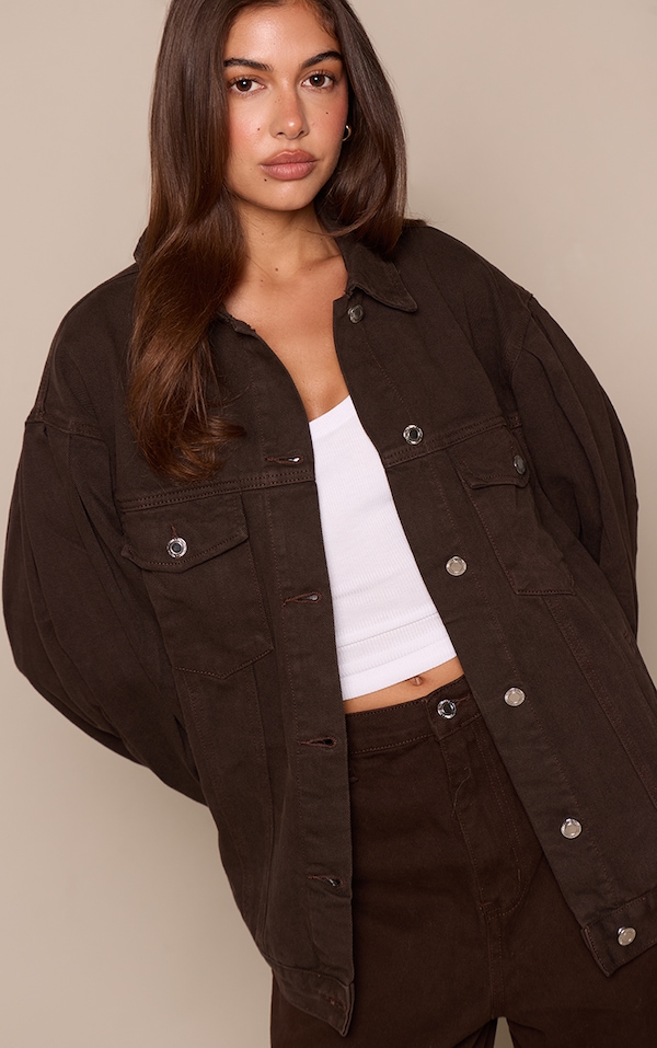 Dark Chocolate  Cocoon Sleeve Oversized Denim Jacket