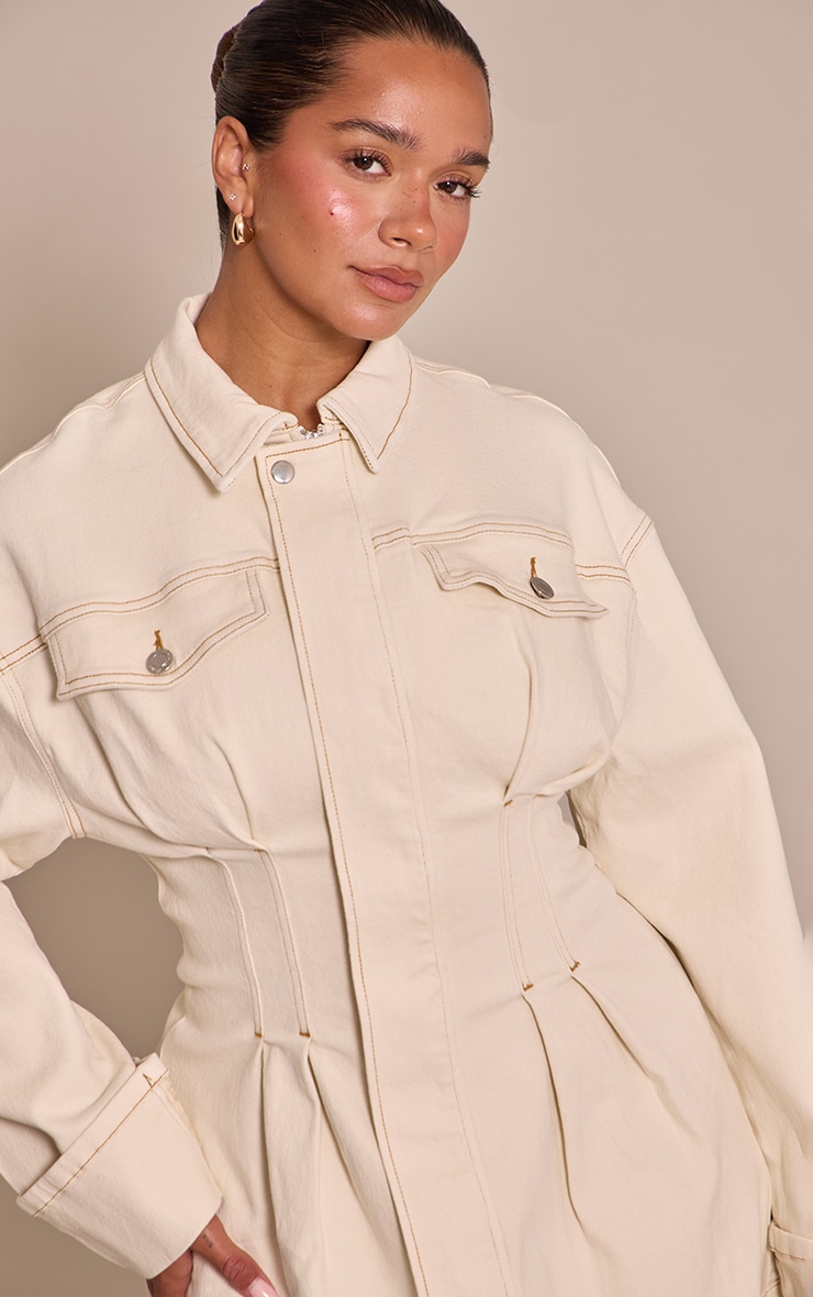 Shape Ecru Stretch Denim Cinched Waist Mini Dress image 4