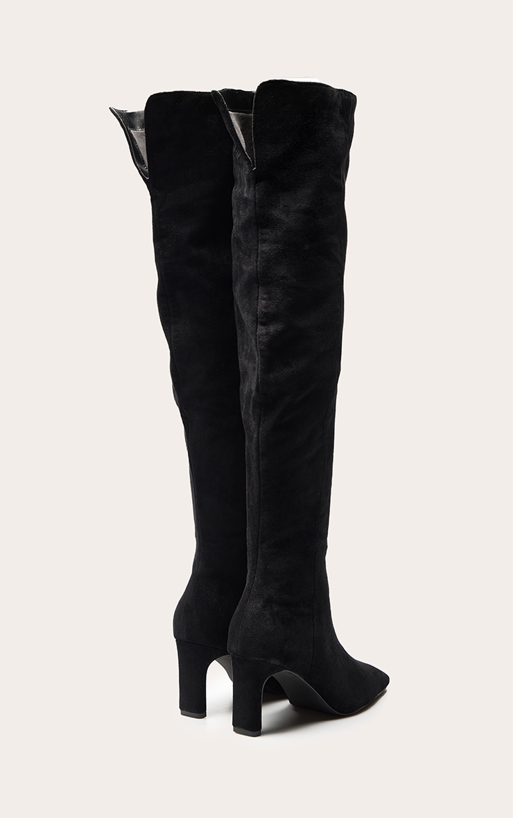 Black Suede Point Toe Block Heeled Over The Knee High Boot image 4