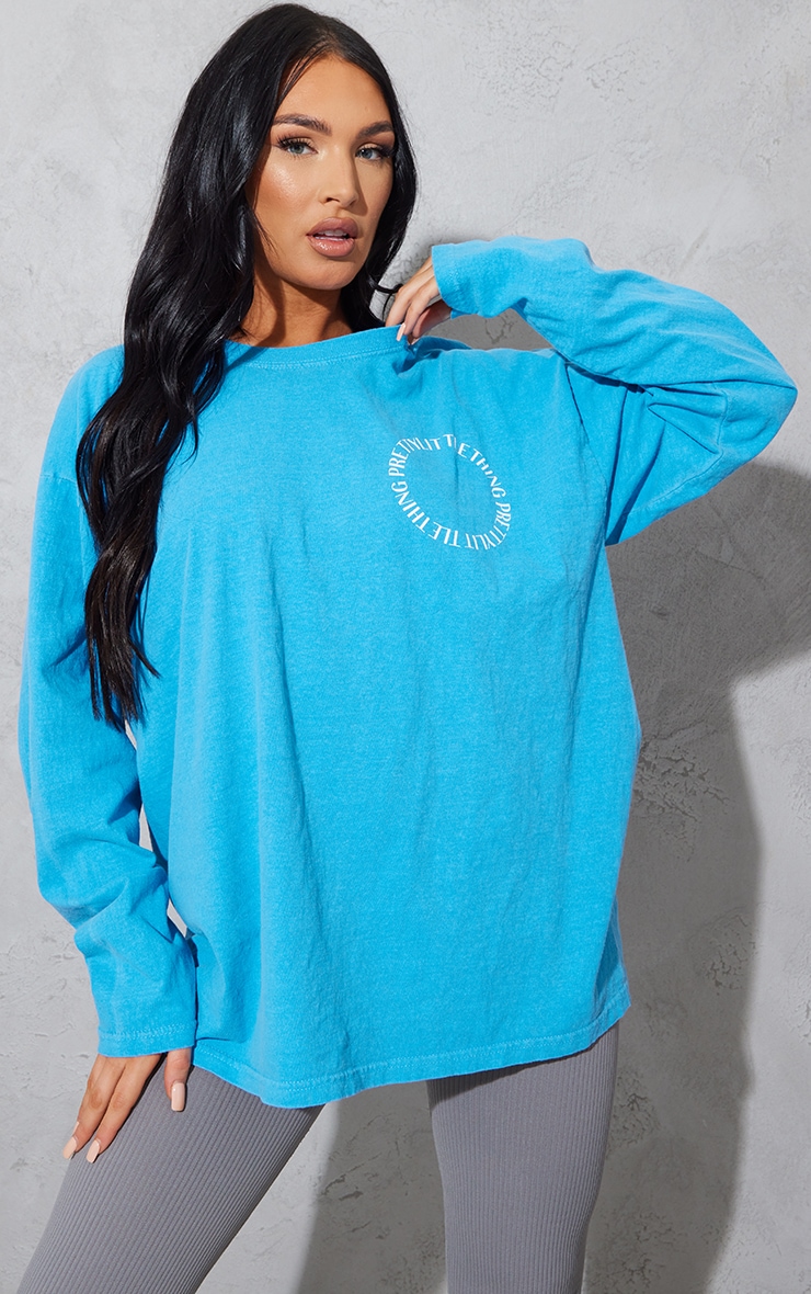 PRETTYLITTLETHING Bright Blue Washed Oversized Long Sleeve image 3