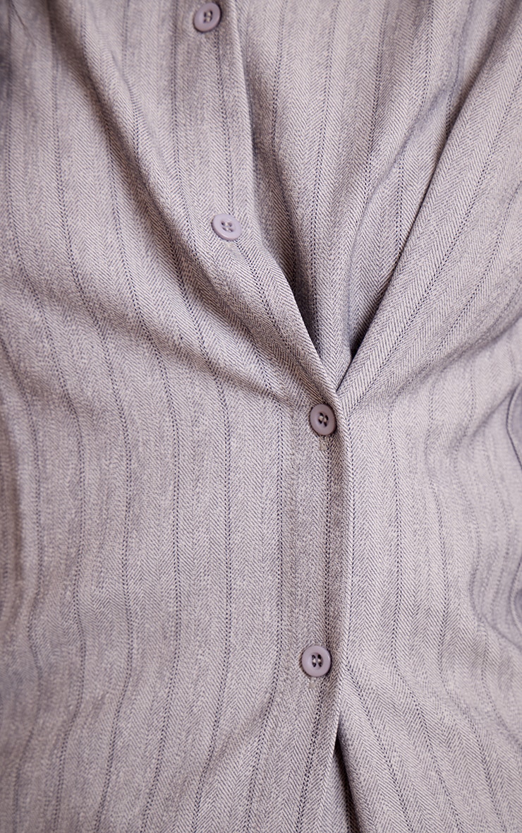 Tall Light Grey Pinstripe Woven Asymmetric Button Shirt image 4