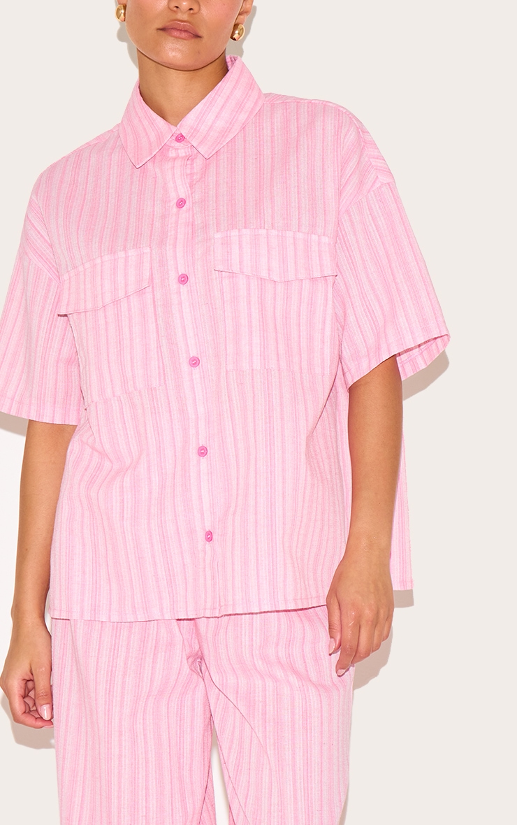 Chemise Rose Pinstripe Coupe Oversize Manches Courtes Petite image 4
