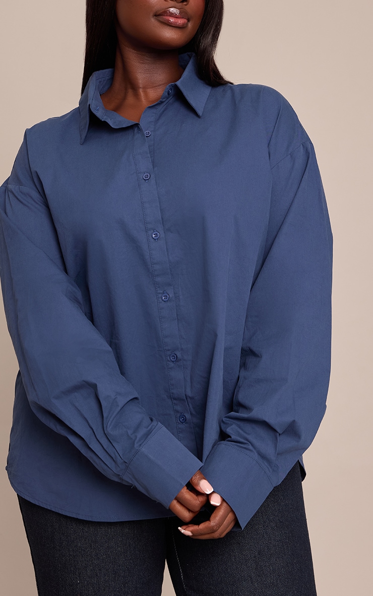 Plus Navy Cotton Multi Button Cinched Shirt image 4