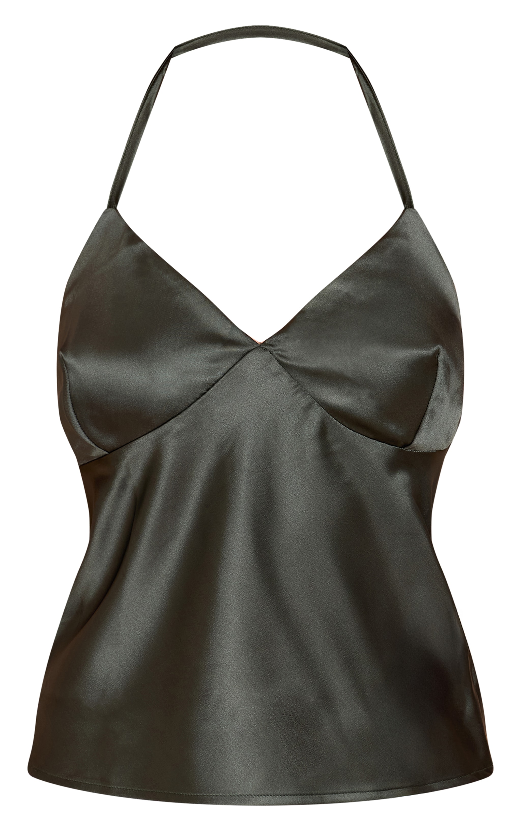 Khaki Satin Halter Neck Top image 5