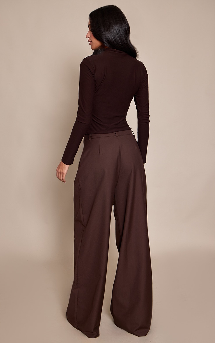 Tall Chocolate Woven Double Pleat Wide Leg Trousers image 3