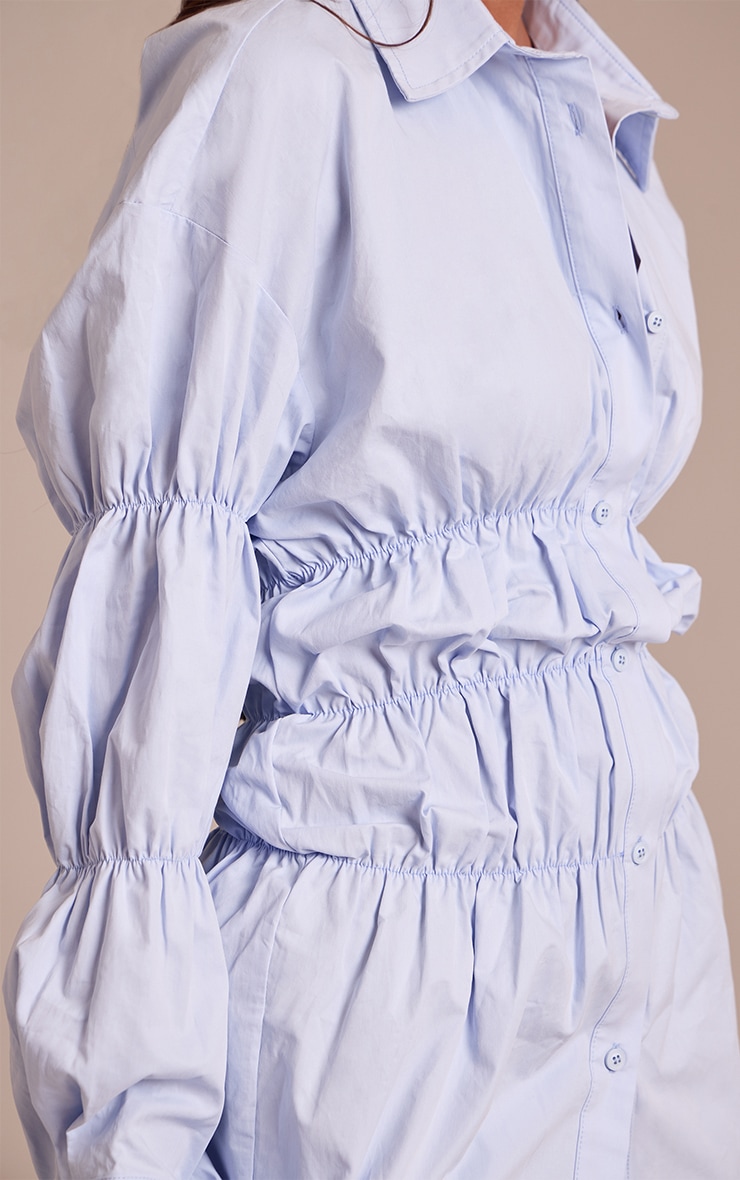Blue Ruched Long Sleeve Shirt Dress image 4