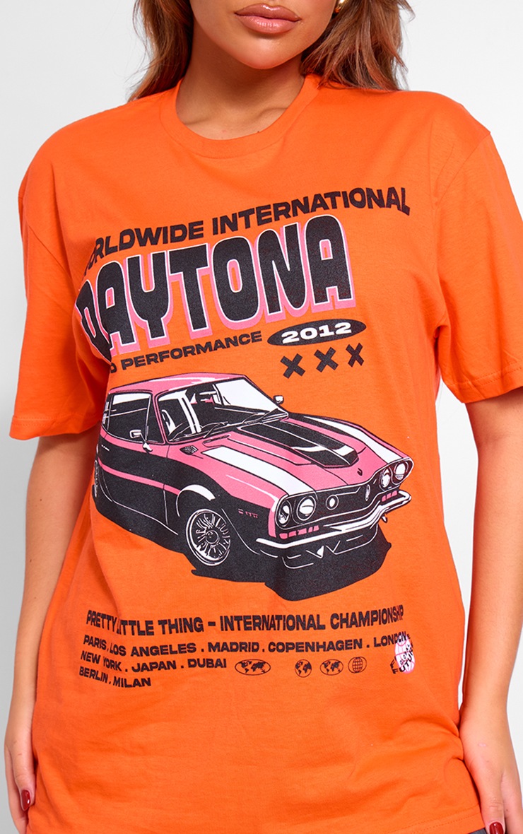 Orange Daytona Car Print T Shirt | Tops | PrettyLittleThing